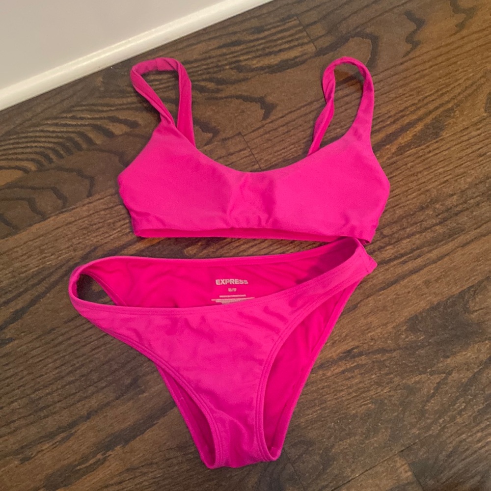 Pink scoop bathing suit set
